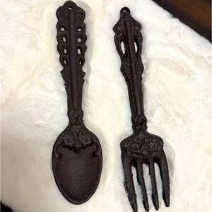 Cast Iron Fork Spoon Wall Decor Utensils Farmhouse Rustic NWOT